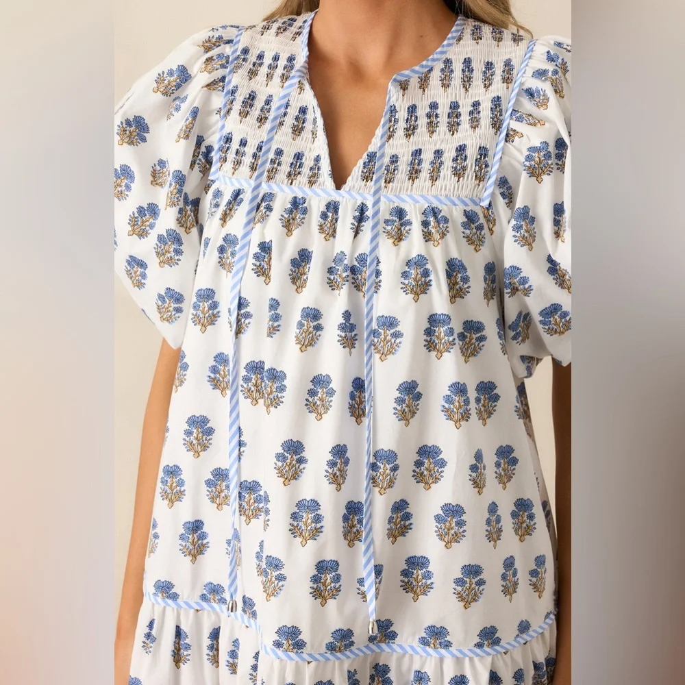 Entro Blue and white Floral Dress Large - Picture 3 of 6